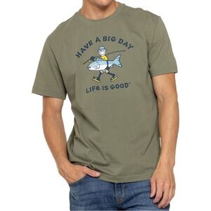 Life Is Good Adult Size Small Olive Green T Shirt Jake‎ Big Day Fishing